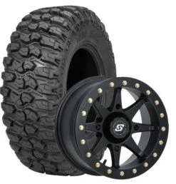 Sedona Wheel And Tire Kit For Polaris Sportsmen 450 HO - Trail Saw Tire/Storm Beadlock Wheel 14X7 4/156 4+3 (+5MM) Black (Sold Each, One Wheel And Tire Per Kit)